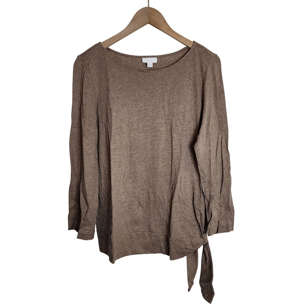 Pure Jill Top Women Medium Brown Side Tie Long Sleeve Cotton Modal Knit